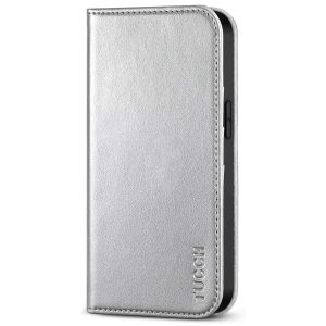 TUCCH iPhone 13 Wallet Case, iPhone 13 PU Leather Case, Flip Cover with Stand, Credit Card Slots, Magnetic Closure - Shiny Silver