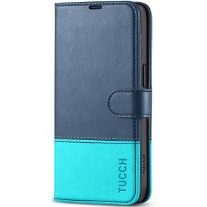 TUCCH iPhone 15 Wallet Case, iPhone 15 PU Leather Case-Blue&Light Blue