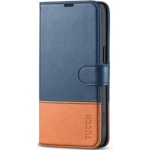 TUCCH iPhone 15 Pro Wallet Case, iPhone 15 Pro Leather Case - Dark Blue & Brown