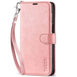 TUCCH iPhone 15 Pro Wallet Case, iPhone 15 Pro Leather Case - Wristlet Rose Gold