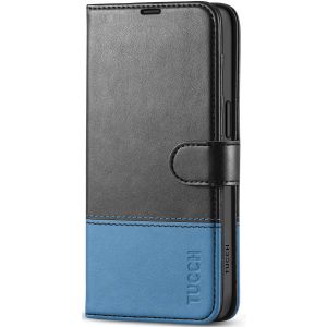 TUCCH iPhone 15 Pro Max Leather Wallet Case, iPhone 15 Pro Flip Phone Case - Black & Light Blue