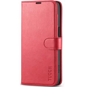 TUCCH iPhone 15 Pro Max Leather Wallet Case, iPhone 15 Pro Flip Phone Case - Red