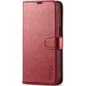 TUCCH iPhone 15 Pro Max Leather Wallet Case, iPhone 15 Pro Flip Phone Case - Dark Red