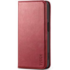 TUCCH iPhone 15 Pro Max Leather Wallet Case, iPhone 15 Pro Max Folio Phone Case - Dark Red