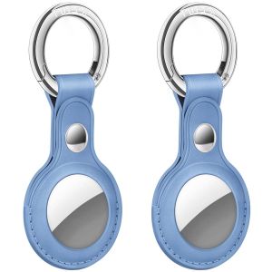 AirTag Tracker Holder Cover with Key Ring - PU Leather AirTag Cover Case Lake Blue-2 Pack