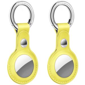 AirTag Tracker Holder Cover with Key Ring - PU Leather AirTag Cover Case Yellow-2 Pack