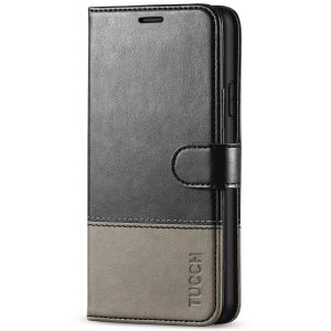 TUCCH iPhone XR Wallet Case - iPhone XR Leather Cover - Black & Grey