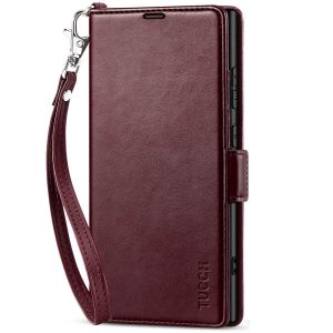 TUCCH SAMSUNG S24 Ultra Wallet Case, SAMSUNG Galaxy S24 Ultra PU Leather Cover Book Flip Folio Case - Strap - Wine Red