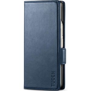 TUCCH SAMSUNG GALAXY Z FOLD6 Leather Wallet Case with S Pen Holder, Card Slots, RFID Blocking, Magnetic Closure, Front Cover, Folio Case with Stand - Blue