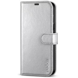 TUCCH iPhone 14 Wallet Case, iPhone 14 PU Leather Case, Folio Flip Cover with RFID Blocking, Credit Card Slots, Magnetic Clasp Closure - Shiny Silver