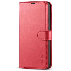 TUCCH iPhone 14 Plus Wallet Case, Mini iPhone 14 Plus 6.7-inch Leather Case, Folio Flip Cover with RFID Blocking, Stand, Credit Card Slots, Magnetic Clasp Closure - Red