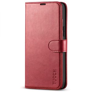 TUCCH iPhone 14 Plus Wallet Case, Mini iPhone 14 Plus 6.7-inch Leather Case, Folio Flip Cover with RFID Blocking, Stand, Credit Card Slots, Magnetic Clasp Closure - Dark Red