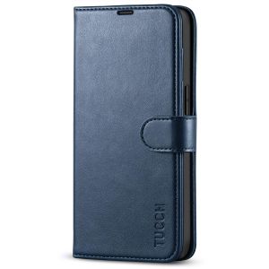 TUCCH iPhone 14 Wallet Case, iPhone 14 PU Leather Case, Folio Flip Cover with RFID Blocking, Credit Card Slots, Magnetic Clasp Closure - Dark Blue