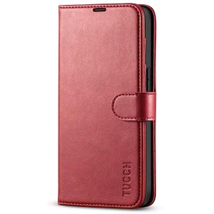 TUCCH iPhone 14 Wallet Case, iPhone 14 PU Leather Case, Folio Flip Cover with RFID Blocking, Credit Card Slots, Magnetic Clasp Closure - Dark Red