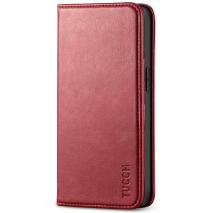 TUCCH iPhone 14 Pro Max Leather Case, iPhone 14 Pro Max PU Wallet Case with Stand Folio Flip Book Cover and Magnetic Closure - Dark Red