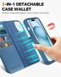 TUCCH iPhone 15 Magnetic Detachable Leather Wallet Case, Regular iPhone 15 2in1 Flip Cover - Light Blue