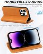 SHIELDON iPhone 15 Pro Genuine Leather Wallet Case, iPhone 15 Pro Flip Case - Brown
