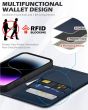 SHIELDON iPhone 15 Pro Genuine Leather Wallet Case, iPhone 15 Pro Magnetic Closure Cover - Navy Blue