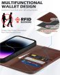 SHIELDON iPhone 15 Pro Genuine Leather Wallet Case, iPhone 15 Pro Front Cover Leather Case - Retro Coffee