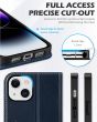 SHIELDON iPhone 15 Genuine Leather Wallet Case, iPhone 15 Phone Case with Card Holder - Retro Dark Blue