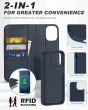 SHIELDON iPhone 15 Pro Detachable Magnetic Wallet Case, iPhone 15 Pro Genuine Leather Case,  Support Qi wireless charging - Navy Blue