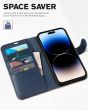 TUCCH iPhone 15 Pro Wallet Case, iPhone 15 Pro Leather Case - Dark Blue & Brown