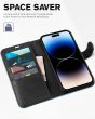 TUCCH iPhone 15 Pro Wallet Case, iPhone 15 Pro Leather Case - Black & Light Blue