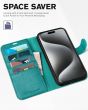 TUCCH iPhone 15 Pro Leather Wallet Case, iPhone 15 Pro Flip Cover - Full Grain Cyan