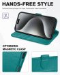 TUCCH iPhone 15 Pro Leather Wallet Case, iPhone 15 Pro Flip Cover - Full Grain Cyan