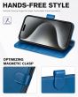 TUCCH iPhone 15 Pro Leather Wallet Case, iPhone 15 Pro Flip Cover - Retro Blue