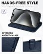 TUCCH iPhone 15 Pro Max Leather Wallet Case, iPhone 15 Pro Max Flip Phone Case - Full Grain Navy Blue