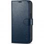 TUCCH iPhone 15 Wallet Cover, iPhone 15 PU Leather Case - Full Grain Navy Blue
