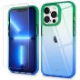 SHIELDON iPhone 13 Clear Case Anti-Yellowing, Transparent Thin Slim Anti-Scratch Shockproof PC+TPU Case with Tempered Glass Screen Protector for iPhone 13 - Blue Green Gradient