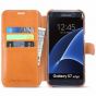 Galaxy S7 Edge Hülle, SHIELDON Ledertasche aus 100% echtem Leder für Samsung Galaxy S7 Edge, S7 Ultra-dünne Schutzhülle Lederhülle Case mit Kartenfach Magnetverschluss Standfunktion, Cognac Braun