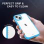 SHIELDON iPhone 13 Clear Case Anti-Yellowing, Transparent Thin Slim Anti-Scratch Shockproof PC+TPU Case with Tempered Glass Screen Protector for iPhone 13 - Blue Frame