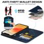 SHIELDON iPhone 13 Pro Wallet Case, iPhone 13 Pro Genuine Leather Cover with Magnetic Clasp - Navy Blue