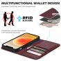 SHIELDON iPhone 13 Wallet Case, iPhone 13 Genuine Leather Cover with RFID Blocking, Book Folio Flip Kickstand Magnetic Closure - Wine Red