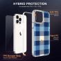 SHIELDON iPhone 13 Pro Max Clear Case Anti-Yellowing, Transparent Thin Slim Anti-Scratch Shockproof PC+TPU Case with Tempered Glass Screen Protector for iPhone 13 Pro Max 5G - Print Blue Grid