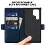 SHIELDON SAMSUNG S22 Ultra Wallet Case - SAMSUNG Galaxy S22 Ultra 5G Genuine Leather Case Folio Cover with Double Magnetic Tab Closure - Navy Blue