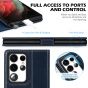 SHIELDON SAMSUNG Galaxy S23 Ultra Wallet Case, SAMSUNG S23 Ultra Leather Cover Flip Folio Book Case - Dark Blue - Retro