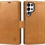 SHIELDON SAMSUNG Galaxy S24 Ultra Wallet Case, SAMSUNG S24 Ultra Leather Cover Flip Folio Book Case - Retro Light Brown