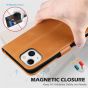 SHIELDON iPhone 14 Wallet Case, iPhone 14 Genuine Leather Cover Book Folio Flip Kickstand Case with Magnetic Clasp - Brown