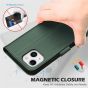 SHIELDON iPhone 14 Wallet Case, iPhone 14 Genuine Leather Cover Book Folio Flip Kickstand Case with Magnetic Clasp - Midnight Green