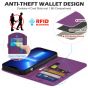 SHIELDON iPhone 14 Wallet Case, iPhone 14 Genuine Leather Cover Book Folio Flip Kickstand Case with Magnetic Clasp - Purple