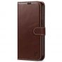 SHIELDON iPhone 14 Wallet Case, iPhone 14 Genuine Leather Cover Book Folio Flip Kickstand Case with Magnetic Clasp - Coffee - Retro