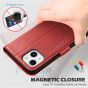 SHIELDON iPhone 14 Wallet Case, iPhone 14 Genuine Leather Cover Book Folio Flip Kickstand Case with Magnetic Clasp - Red - Retro