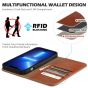 SHIELDON iPhone 14 Wallet Case, iPhone 14 Genuine Leather Cover with RFID Blocking, Book Folio Flip Kickstand Magnetic Closure - Brown - Retro