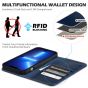 SHIELDON iPhone 14 Wallet Case, iPhone 14 Genuine Leather Cover with RFID Blocking, Book Folio Flip Kickstand Magnetic Closure - Dark Blue - Retro