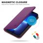 SHIELDON iPhone 14 Wallet Case, iPhone 14 Genuine Leather Cover with RFID Blocking, Book Folio Flip Kickstand Magnetic Closure - Purple