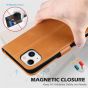 SHIELDON iPhone 14 Plus Wallet Case, iPhone 14 Plus Genuine Leather Cover Book Folio Flip Kickstand Case with Magnetic Clasp - Brown